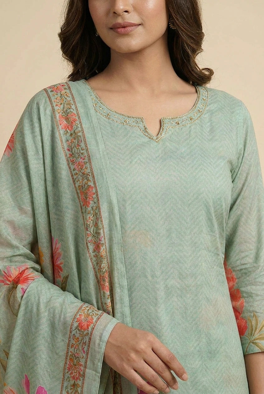 Cotton Straight Suit with Embroidery for Office Days