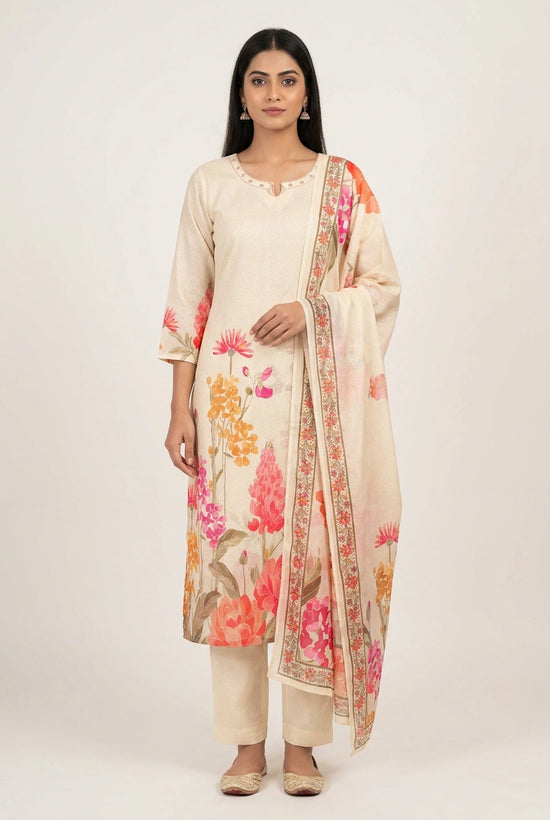 Cotton Straight Suit with Embroidery for Office Days