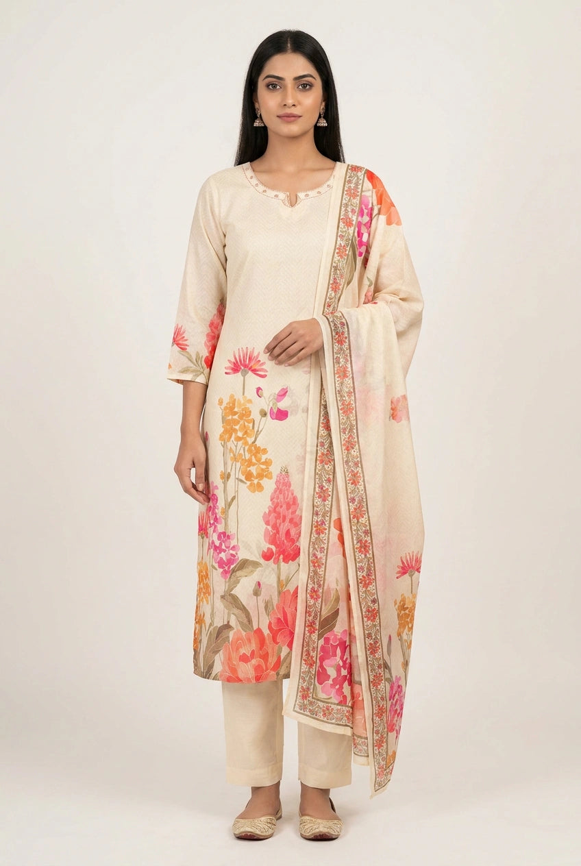 Cotton Straight Suit with Embroidery for Office Days