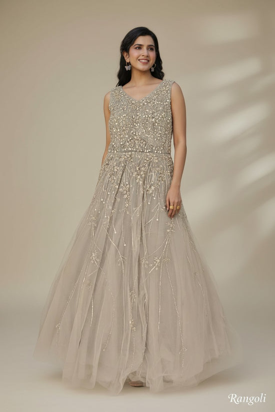 Contemporary Embroidered Net Suit Gown | Rangoli