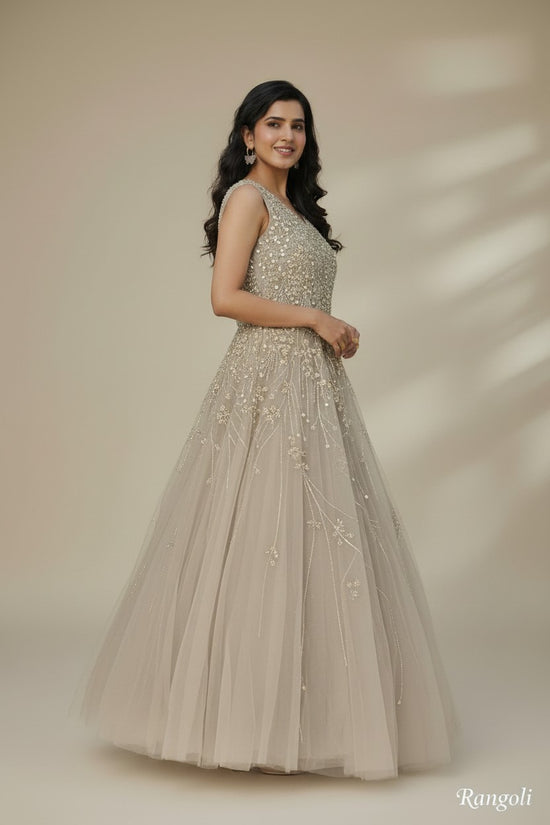 Contemporary Embroidered Net Suit Gown - View 2 | Rangoli