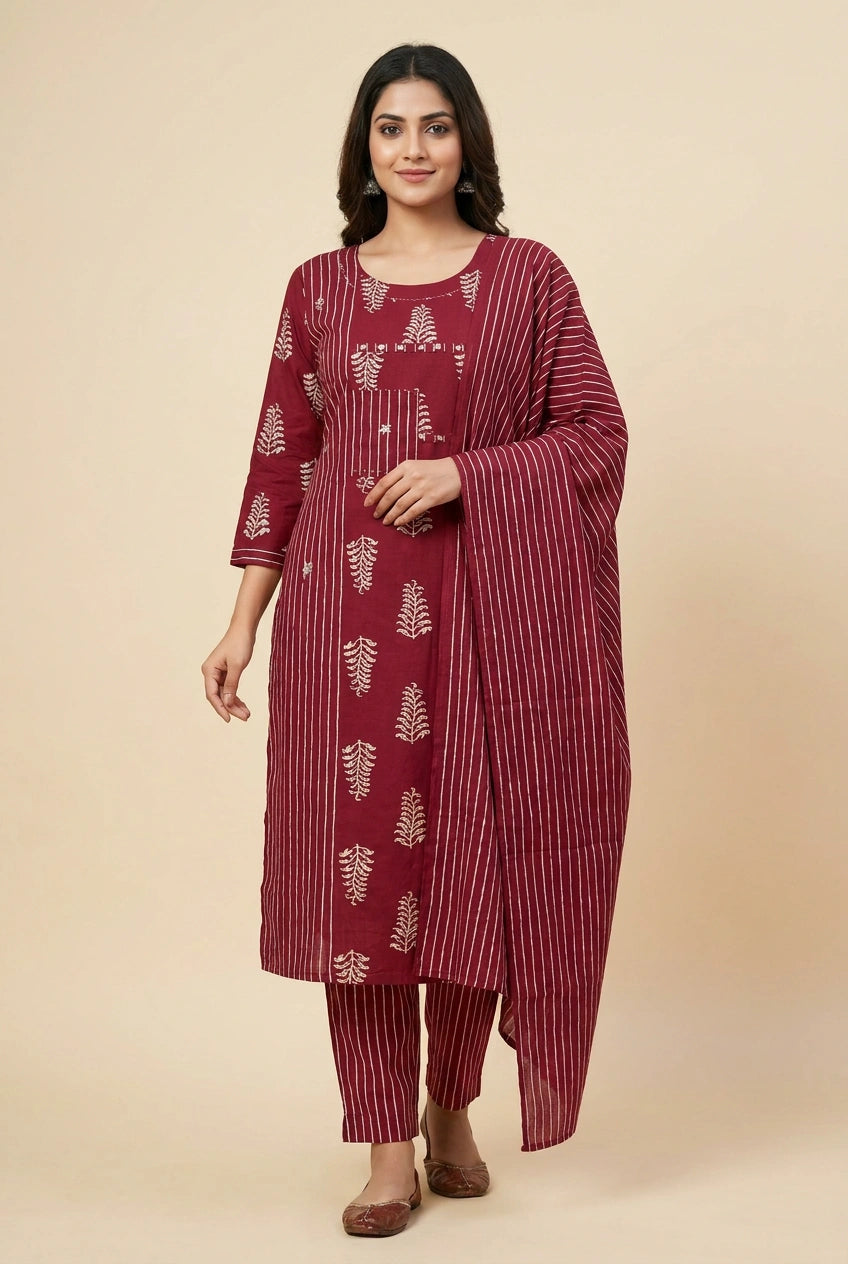 Cotton Straight Suit with Resham Work for Festive Evenings