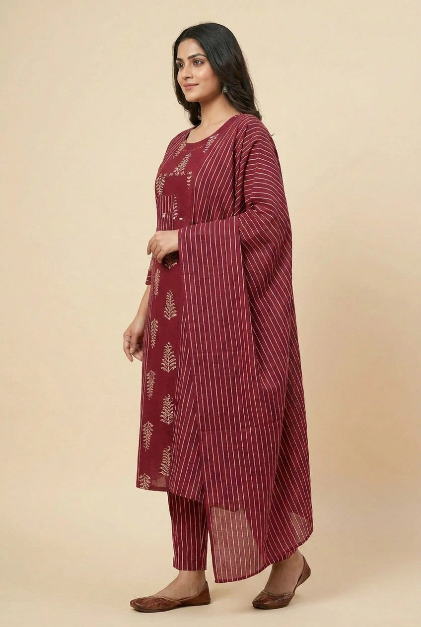 Cotton Straight Suit with Resham Work for Festive Evenings