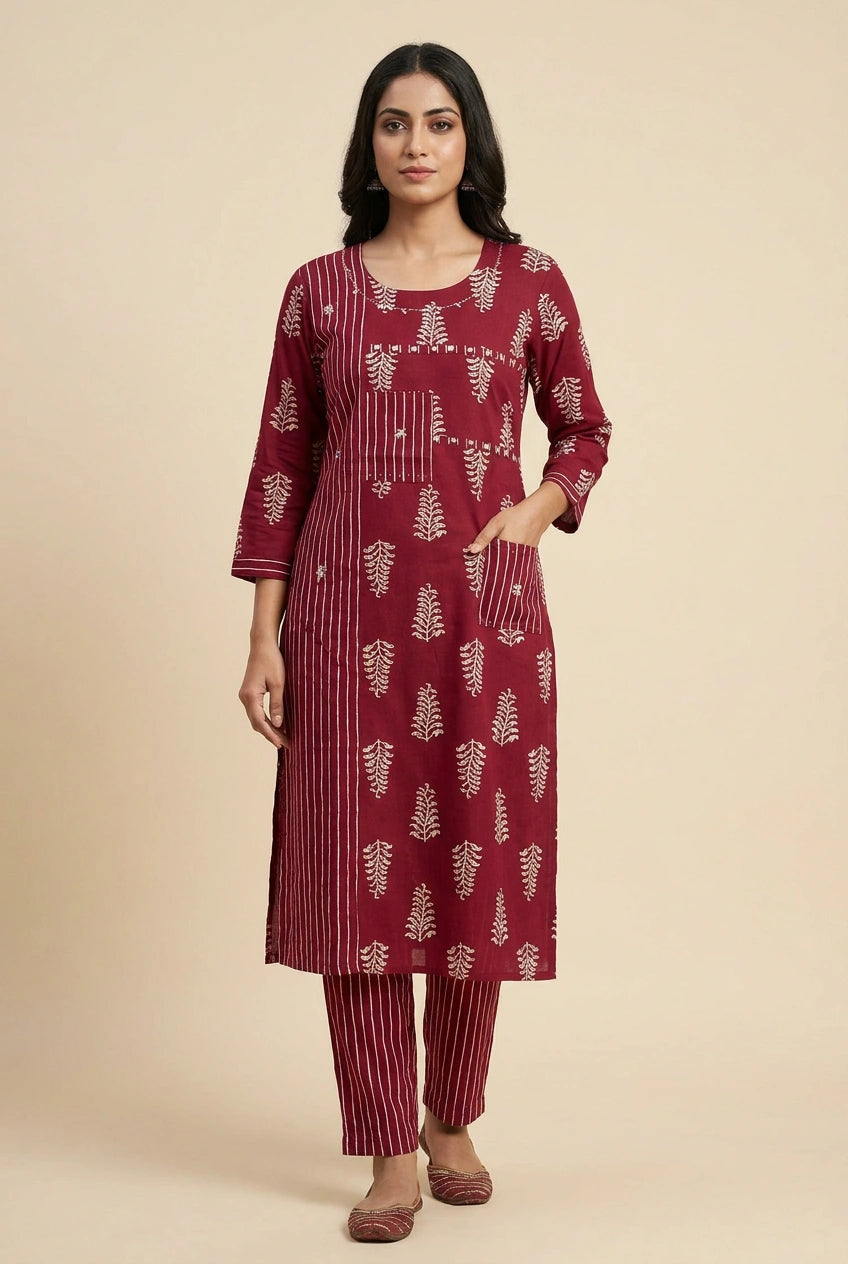 Cotton Straight Suit with Resham Work for Festive Evenings
