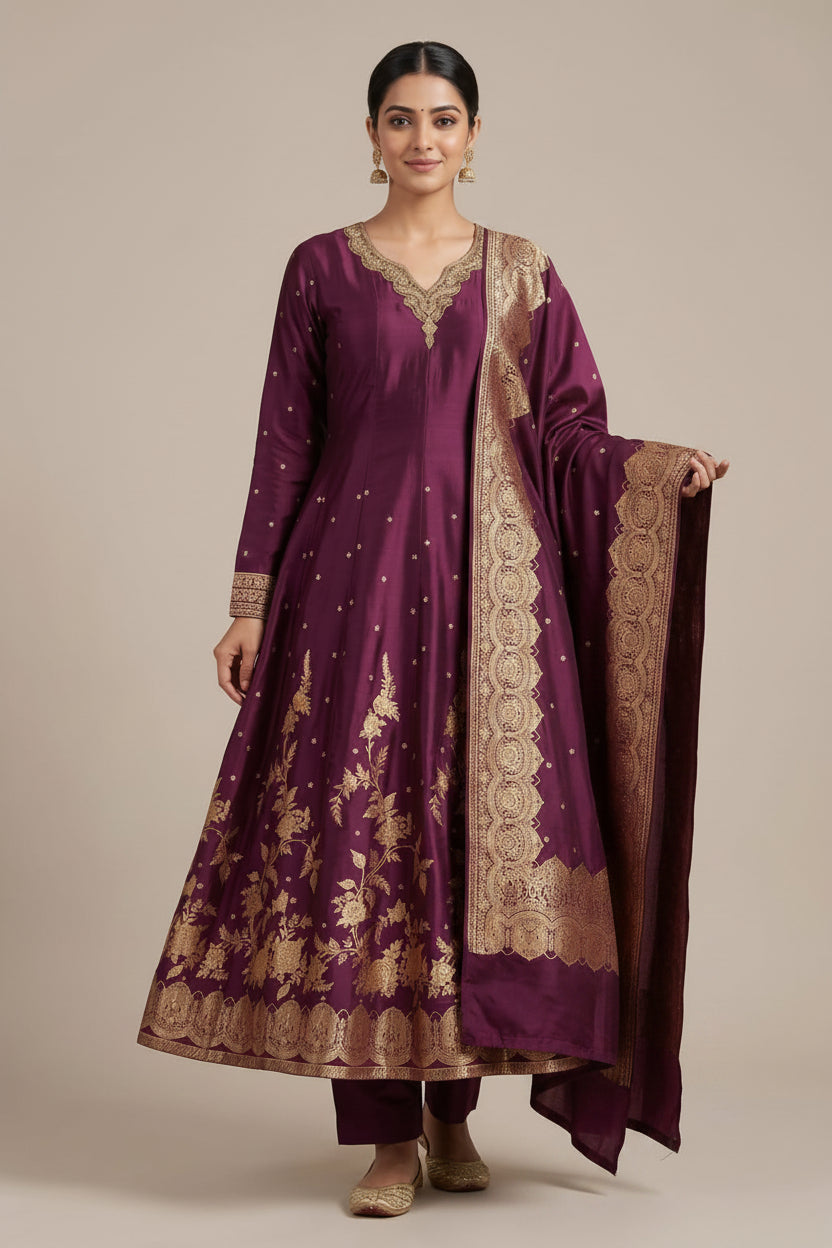 Graceful Dola Silk Anarkali Suit - Rangoli Sarees