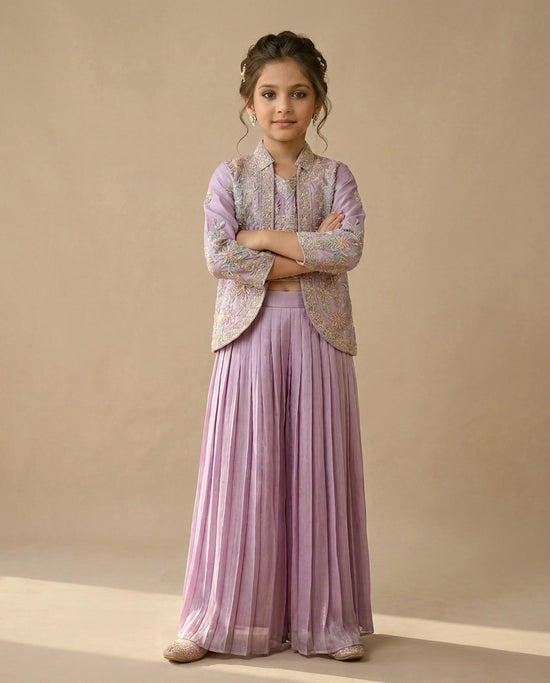Purple Kids Co-ord Set Set in Silk Katan