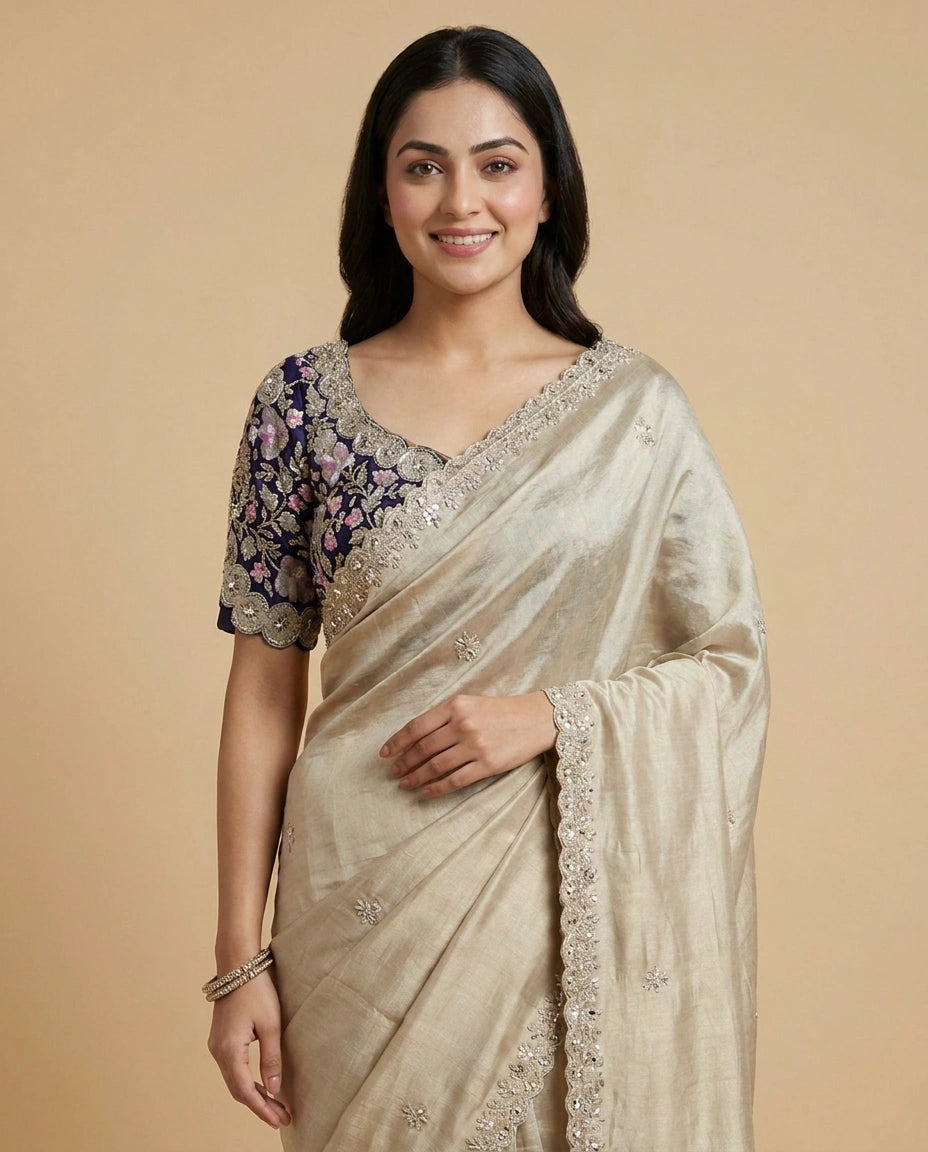 Gold Embroidered Saree in Tissue - Rangoli India