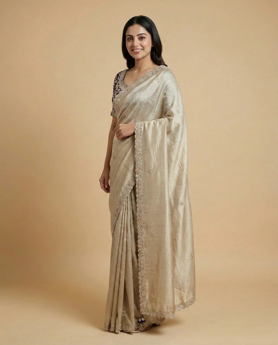 Gold Embroidered Saree in Tissue - Rangoli India