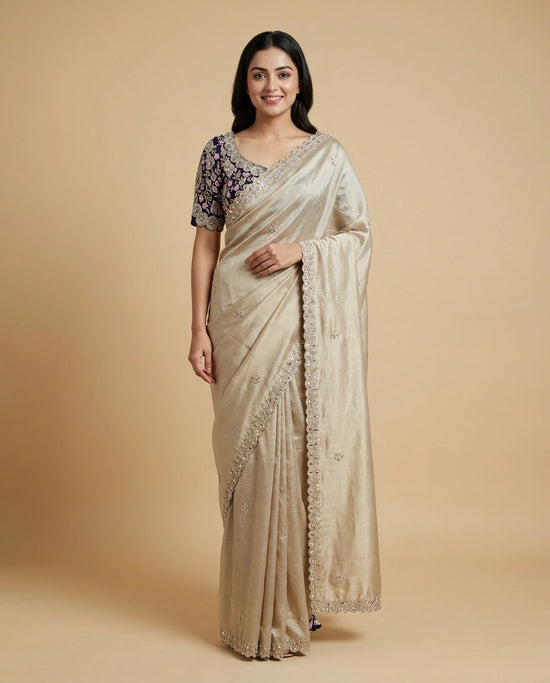 Gold Embroidered Saree in Tissue - Rangoli India
