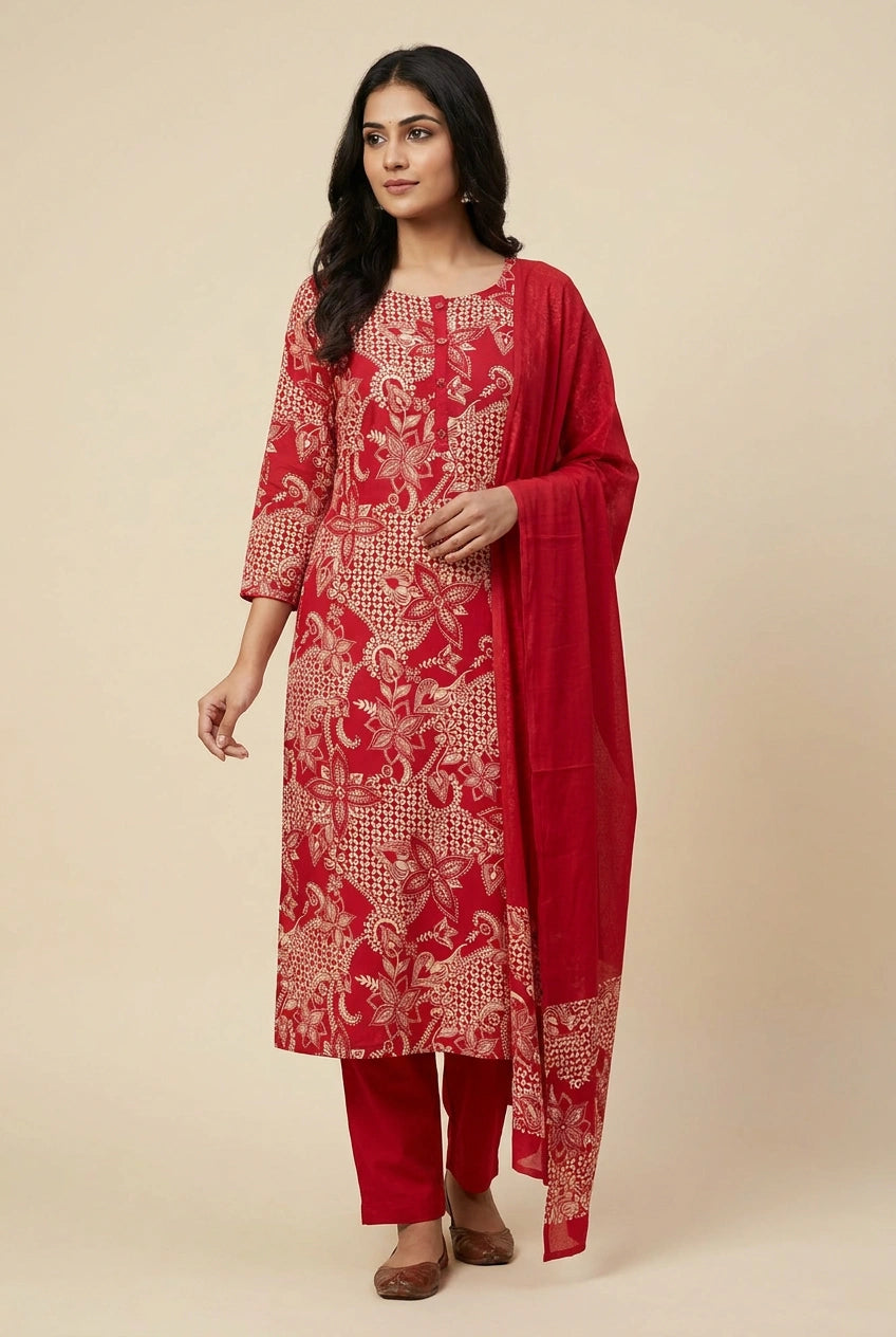 Cotton Straight Suit with Mirror Accents for Casual Wear