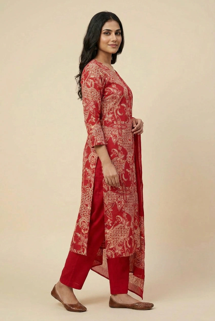 Cotton Straight Suit with Mirror Accents for Casual Wear