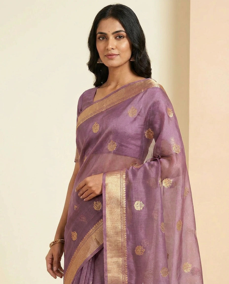 Raw Mango Silk Banarasi Saree with Gold Zari Brocade Work