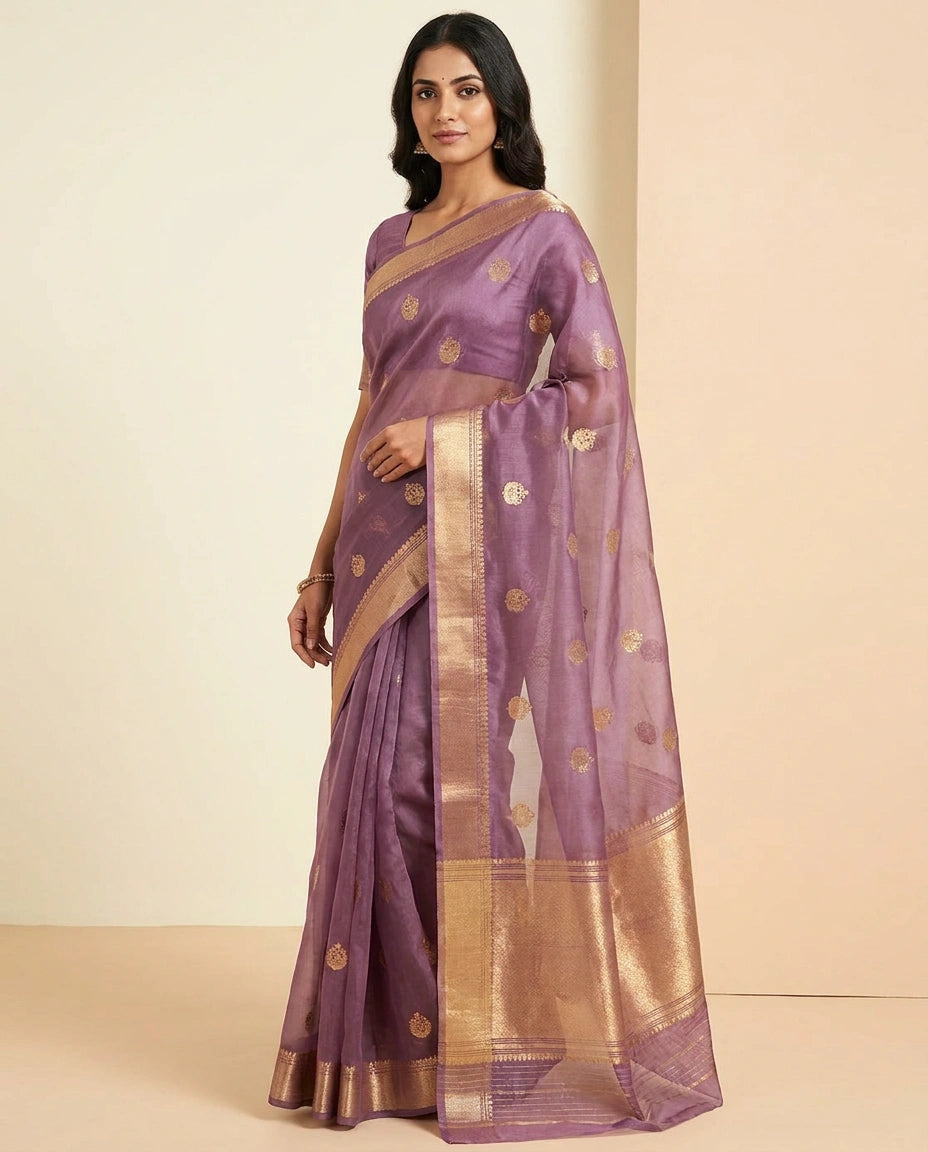 Raw Mango Silk Banarasi Saree with Gold Zari Brocade Work