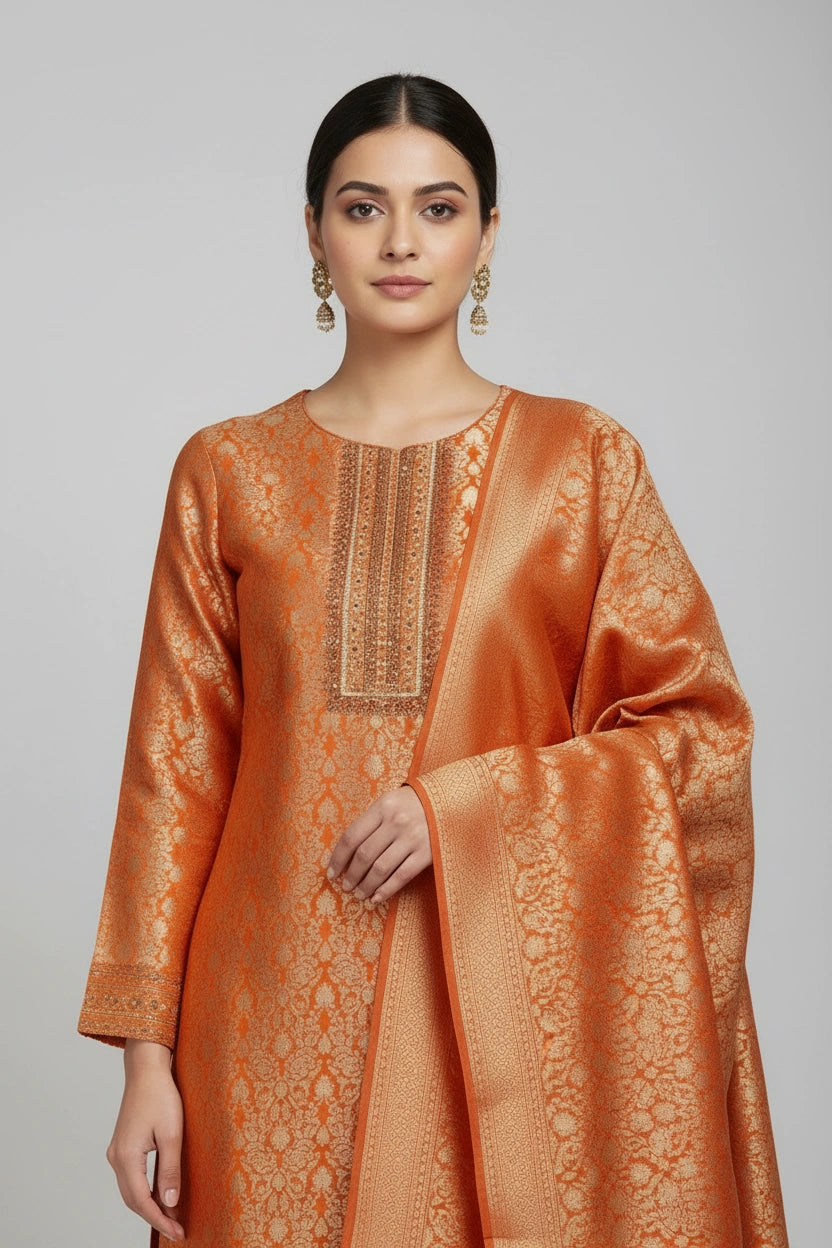 Refined Silk Katan Straight Suit - Rangoli Sarees