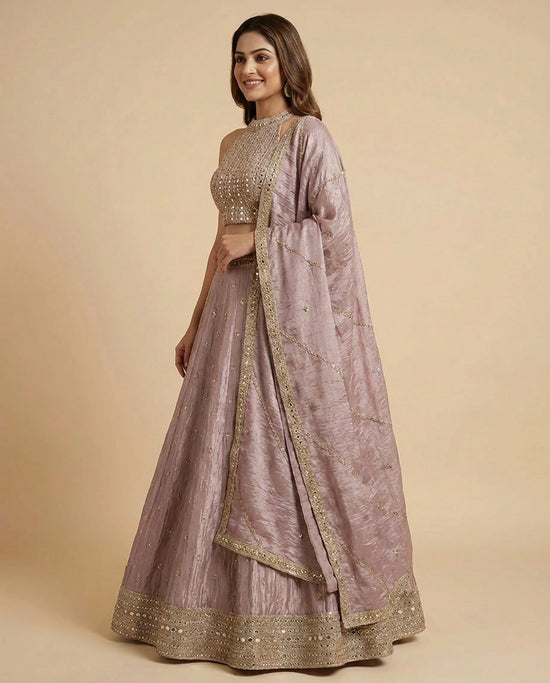 Peplum Lehenga in Soft Tissue for Women - Wedding Wear