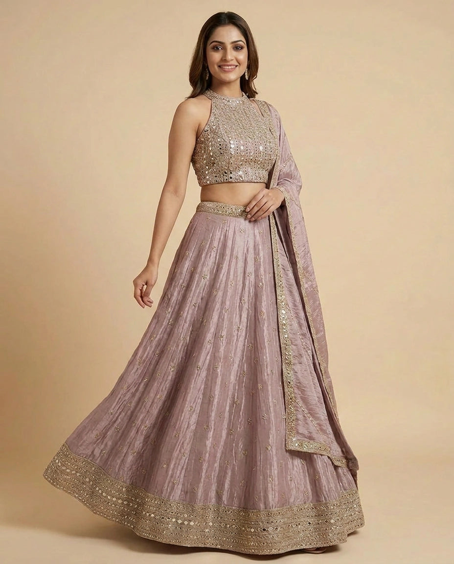 Peplum Lehenga in Soft Tissue for Women - Wedding Wear