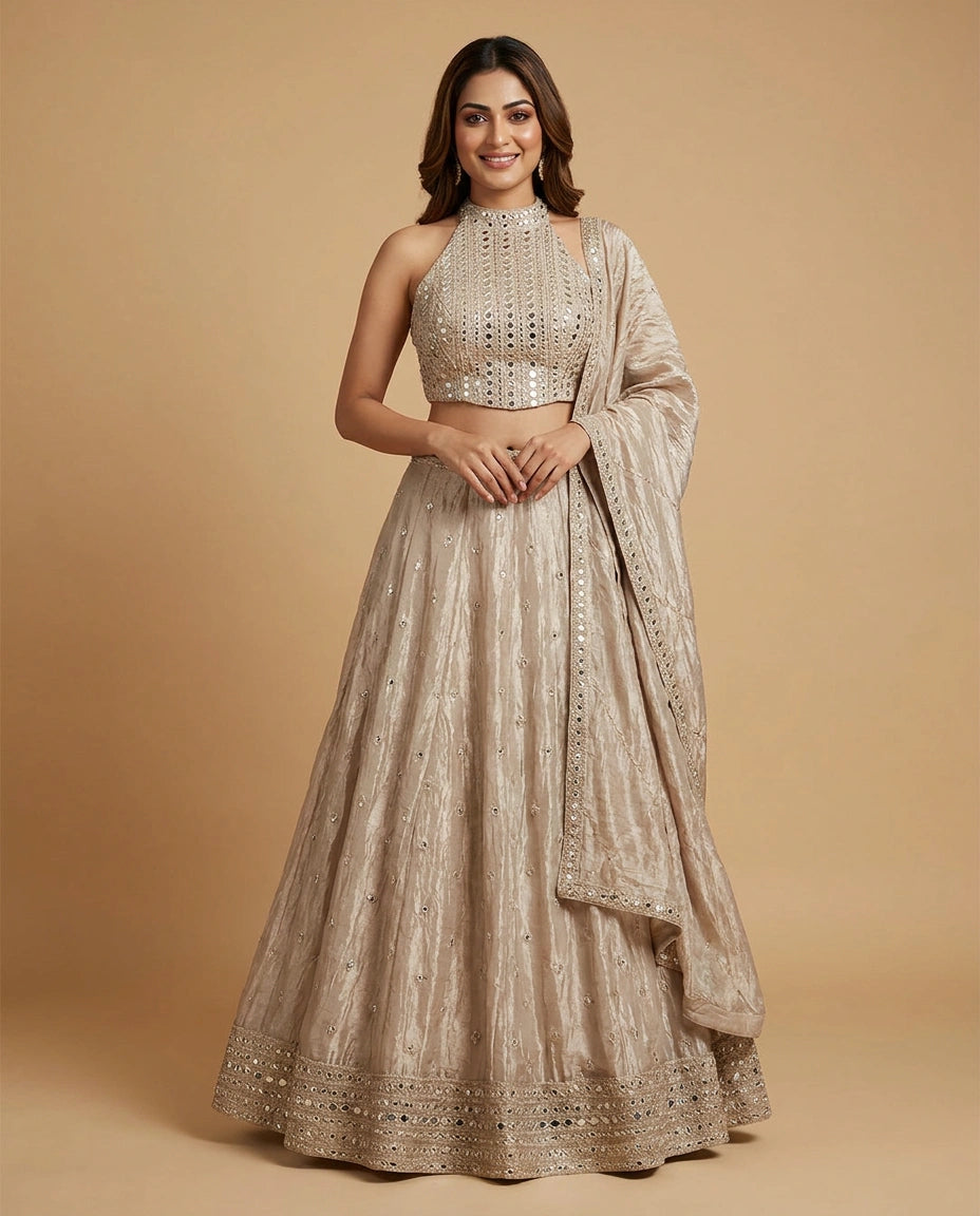 Peplum Lehenga in Soft Tissue for Women - Wedding Wear