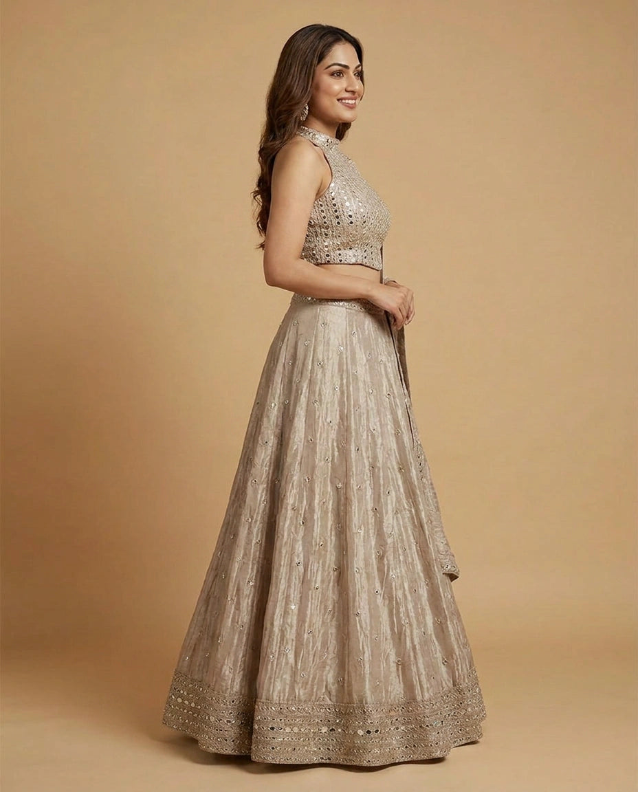 Peplum Lehenga in Soft Tissue for Women - Wedding Wear