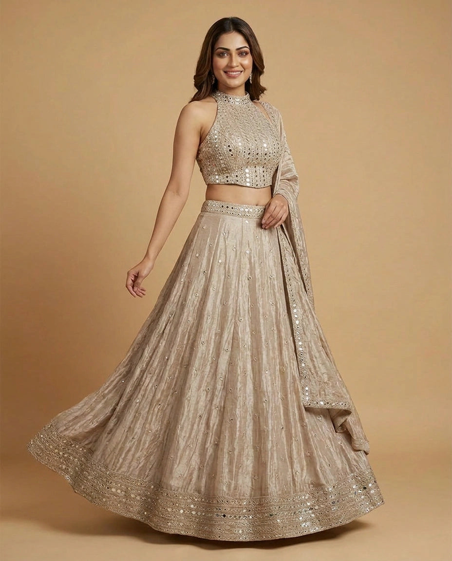 Peplum Lehenga in Soft Tissue for Women - Wedding Wear