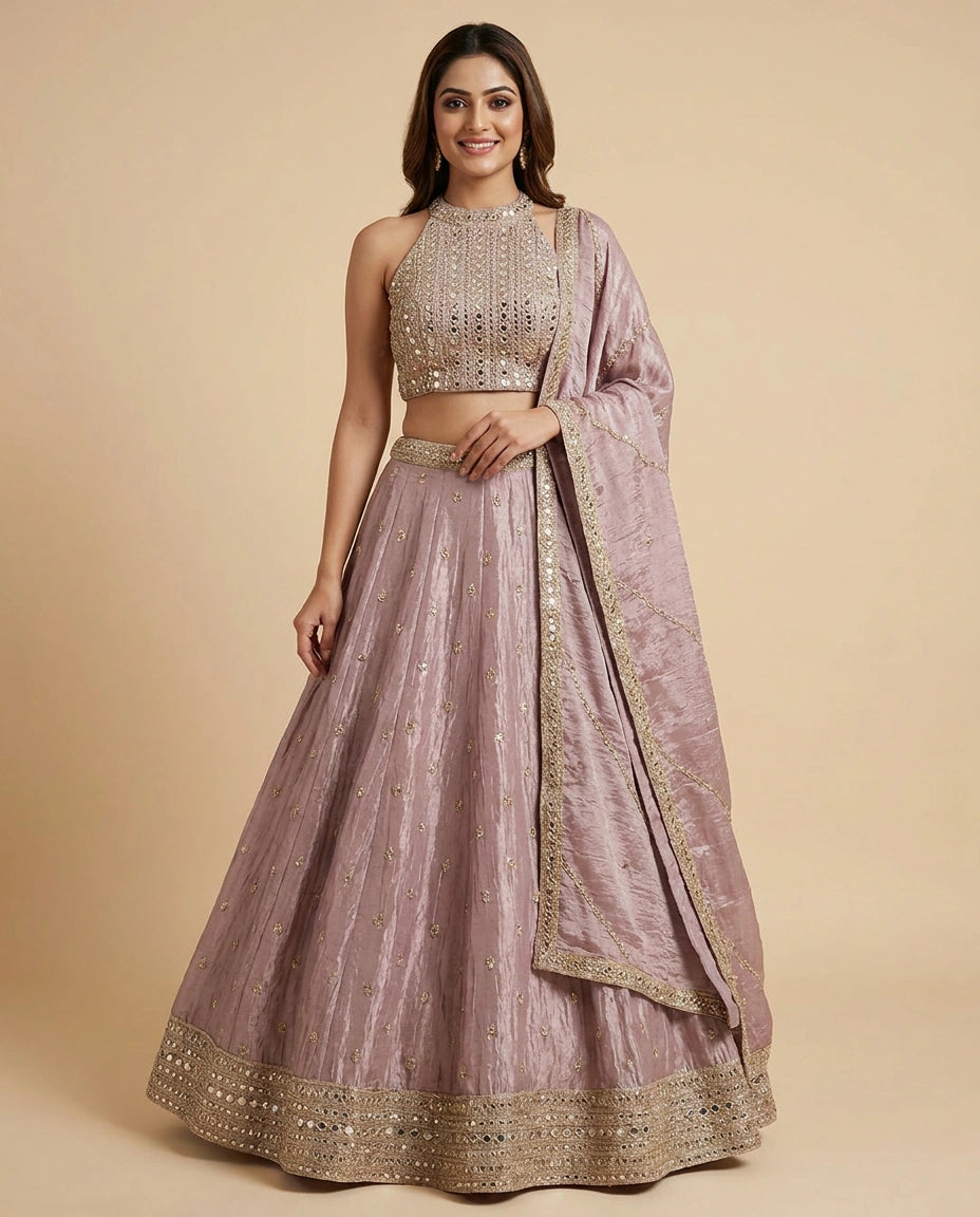 Peplum Lehenga in Soft Tissue for Women - Wedding Wear