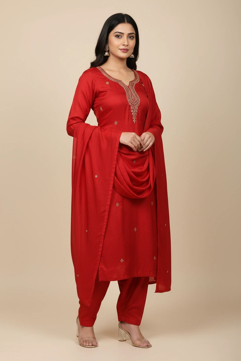 Refined Silk Katan Straight Suit - Rangoli Sarees