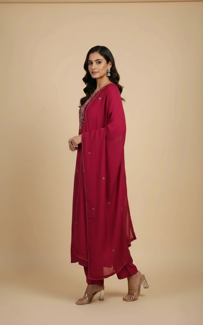Cotton Straight Salwar Suit Set with Matching Dupatta Set view 3