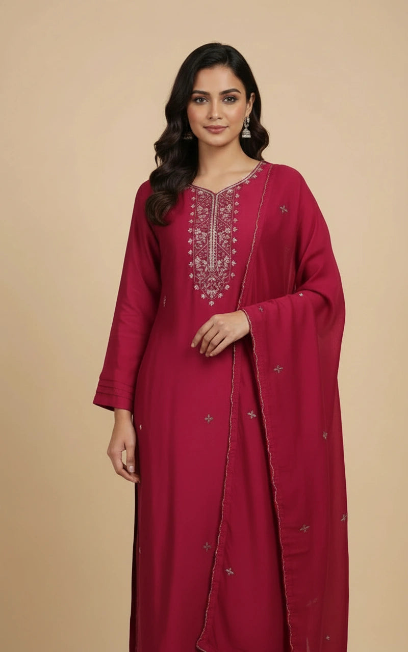 Cotton Straight Salwar Suit Set with Matching Dupatta Set view 4