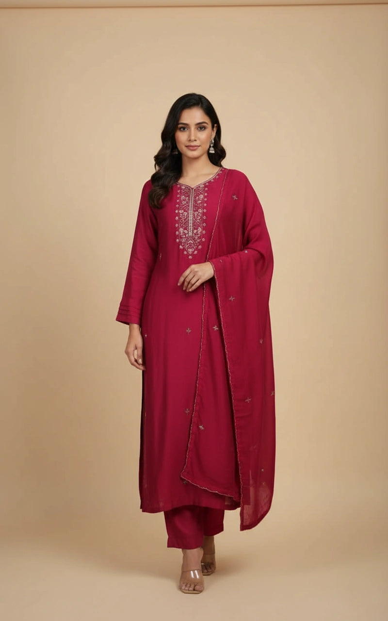 Mehandi Cotton Straight Salwar Suit Set with Matching Dupatta Set