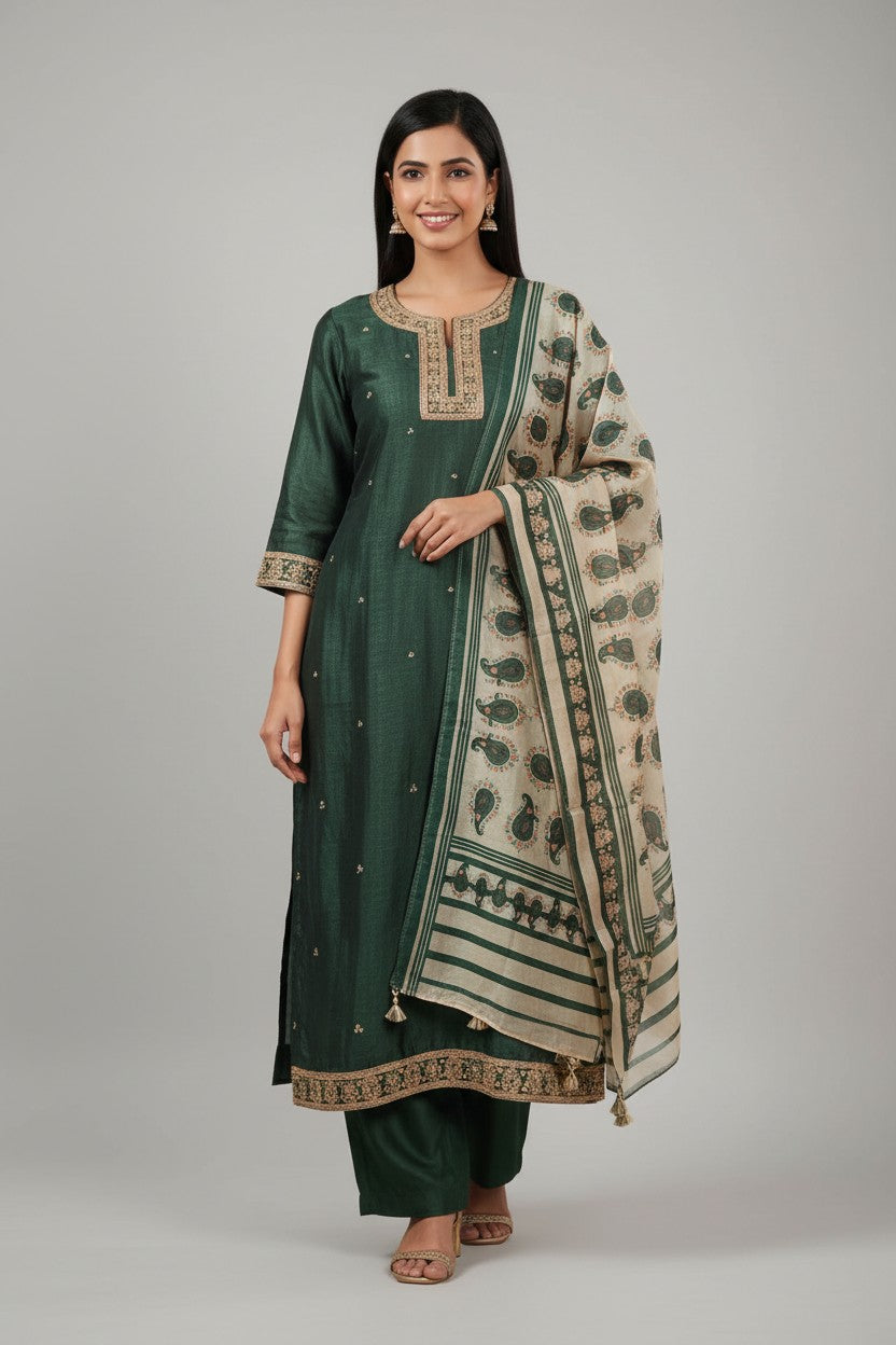 Contemporary Vichitra Silk Straight Cut Salwar Suit - Maroon | Rangoli