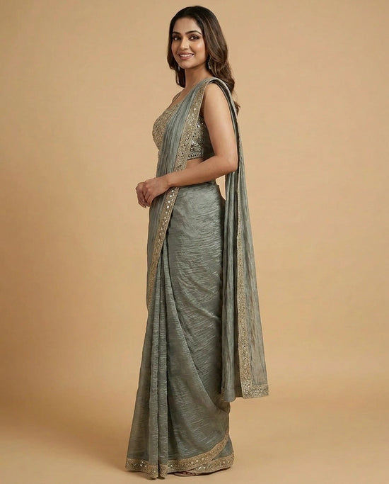 Organza Pre-Draped Saree with Designer Blouse for Women - Rangoli India