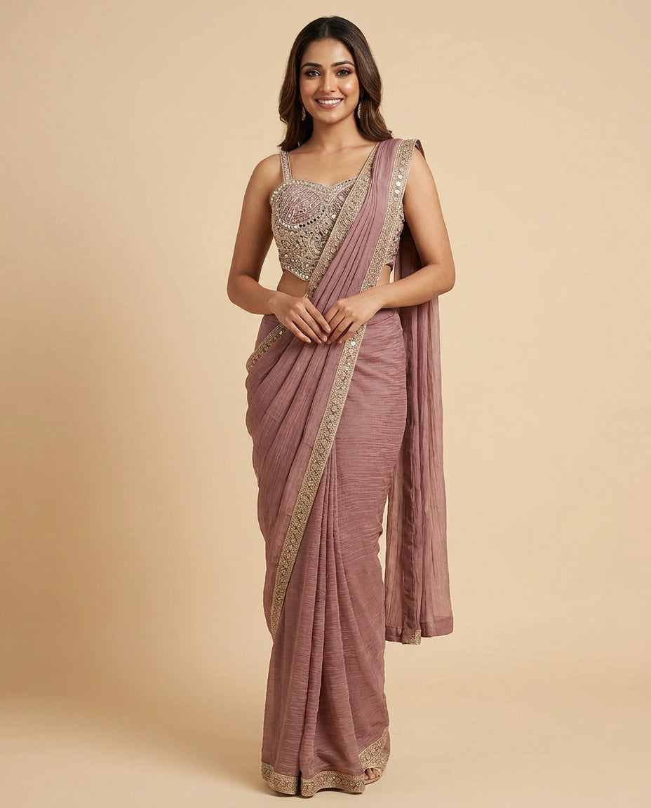 Organza Pre-Draped Saree with Designer Blouse for Women - Rangoli India