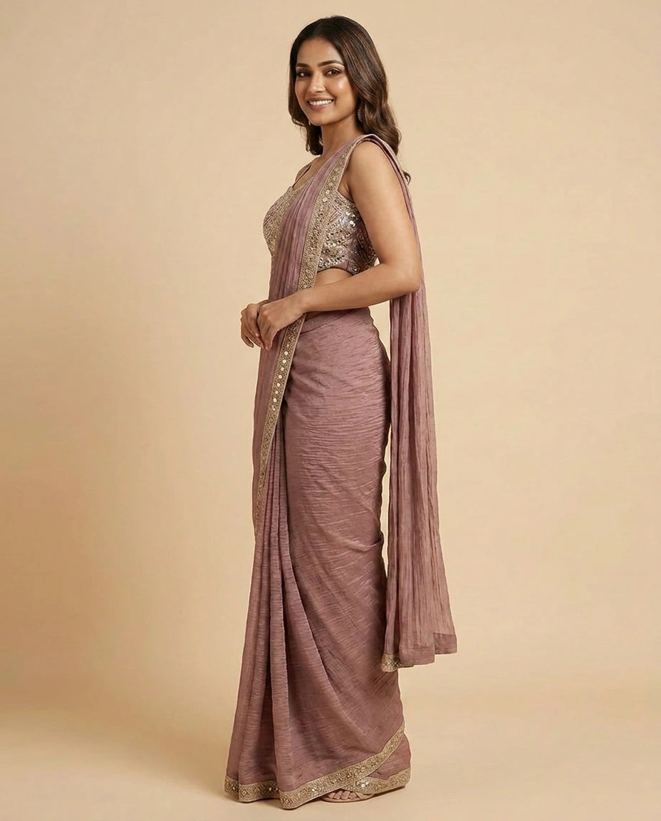 Organza Pre-Draped Saree with Designer Blouse for Women - Rangoli India
