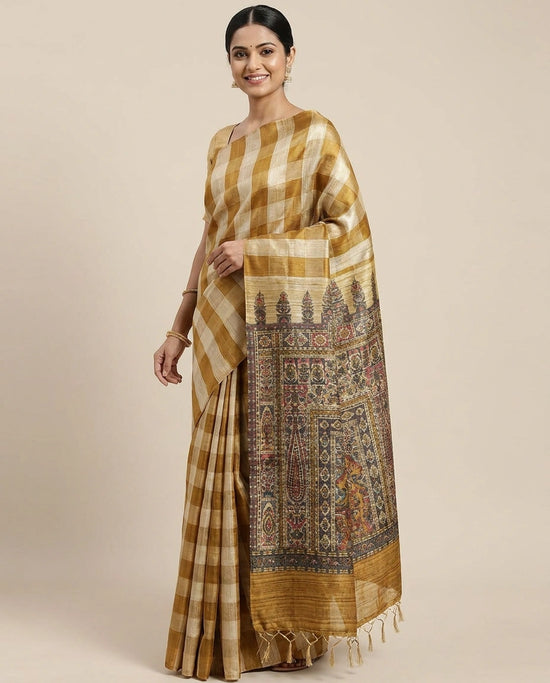 Printed Saree in Tussar Silk - Rangoli India