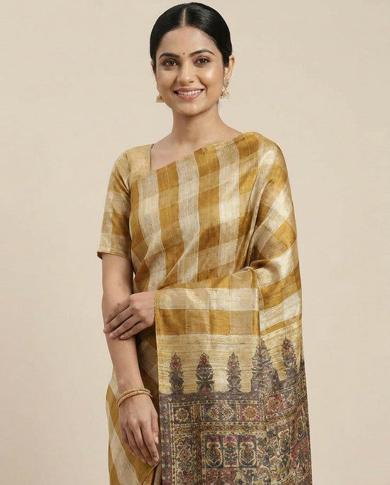 Printed Saree in Tussar Silk - Rangoli India