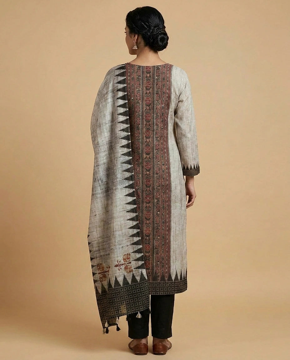 Chanderi Straight Salwar Suit Set with Ethnic Work Detail view 3
