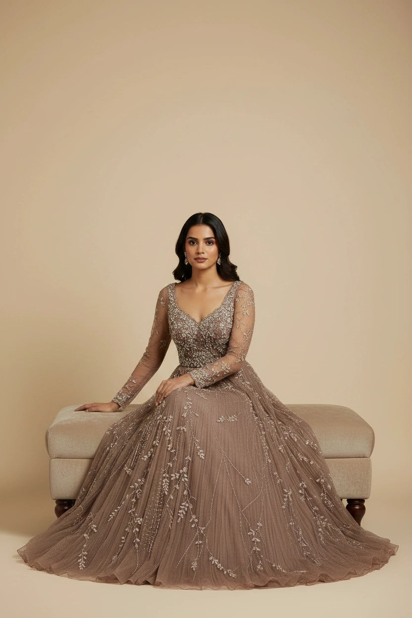 Contemporary Crush Tissue Suit Gown - View 2 | Rangoli