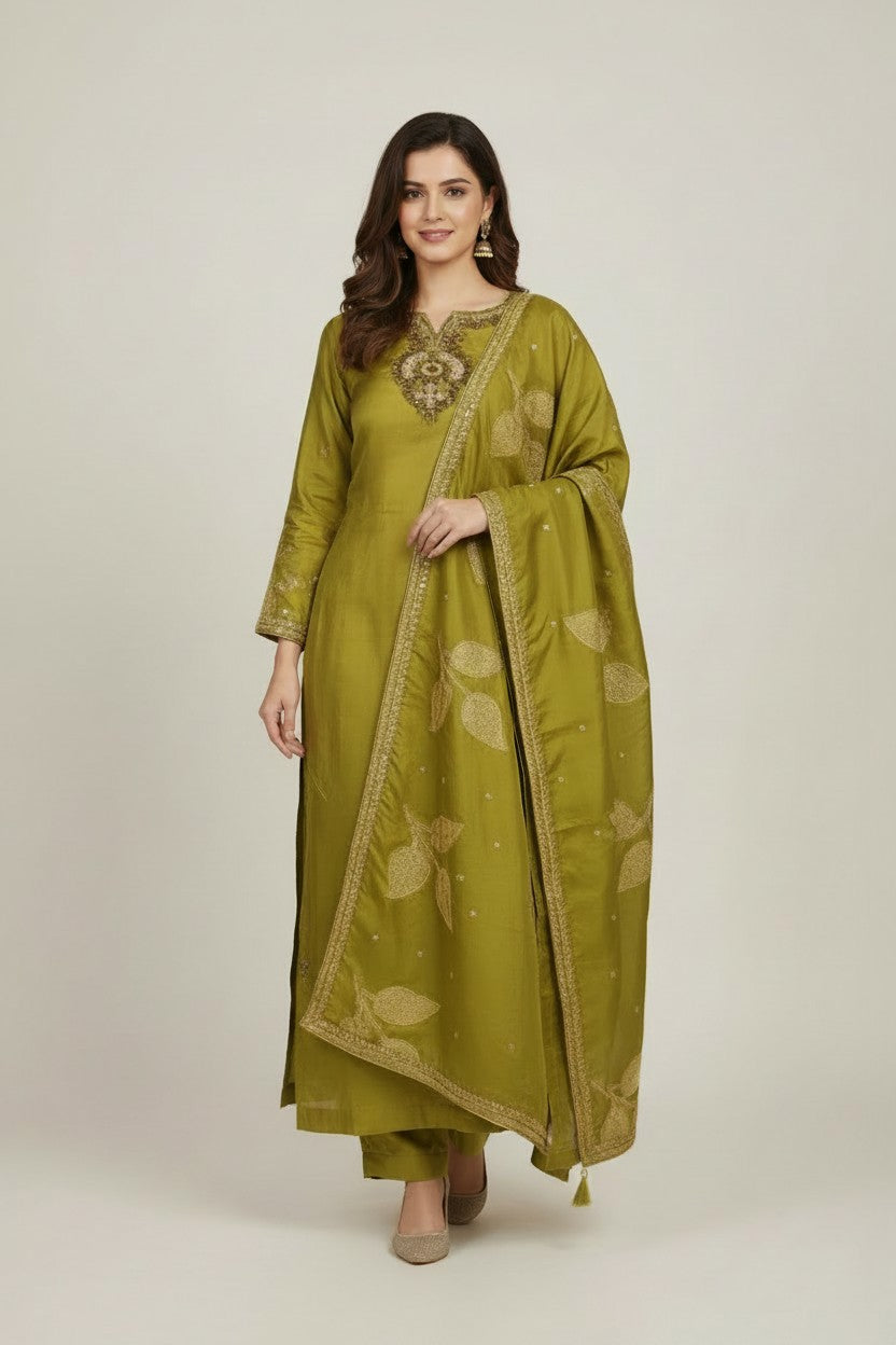 Contemporary Crepe Silk Straight Cut Salwar Suit - Orange | Rangoli