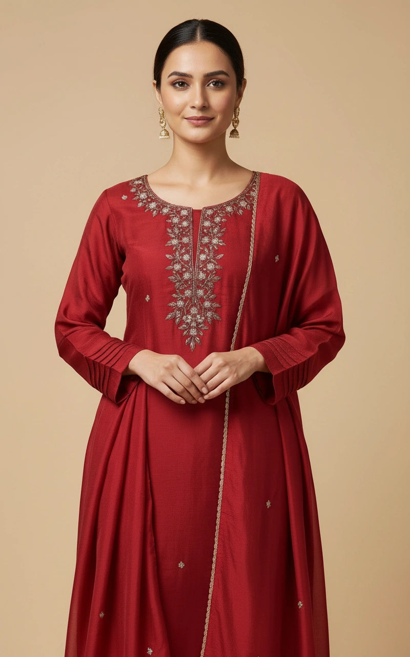 Fandy Satin Straight Salwar Suit with Dupatta for Women view 3