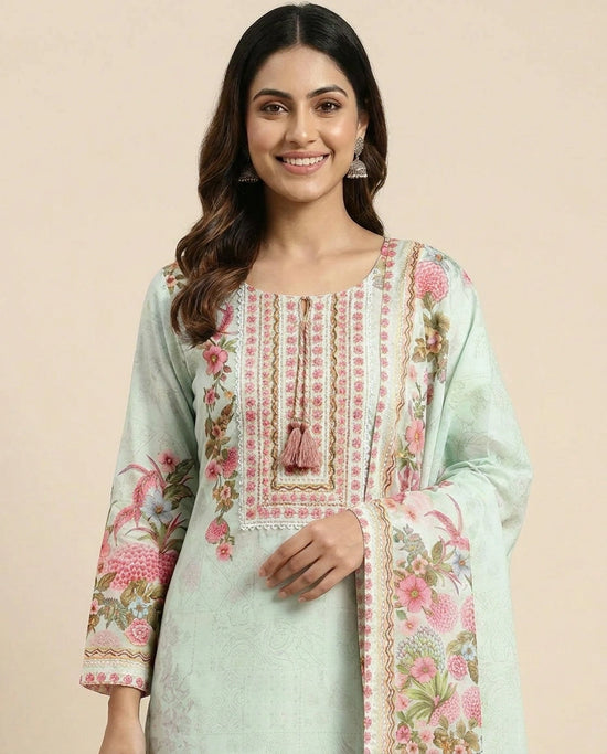 Floral Printed Cotton Straight Suit with Border Work - Rangoli India