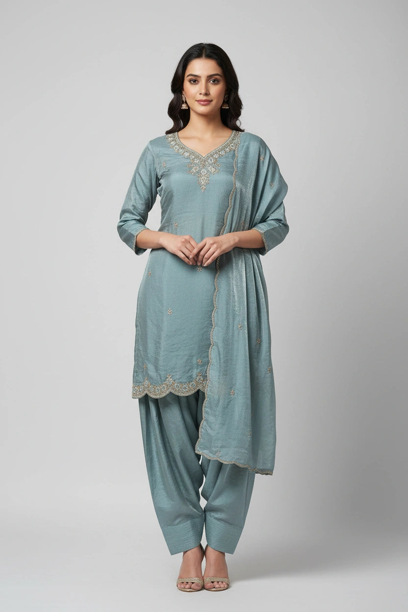 Vibrant Satin Patiala Suit - Rangoli Sarees