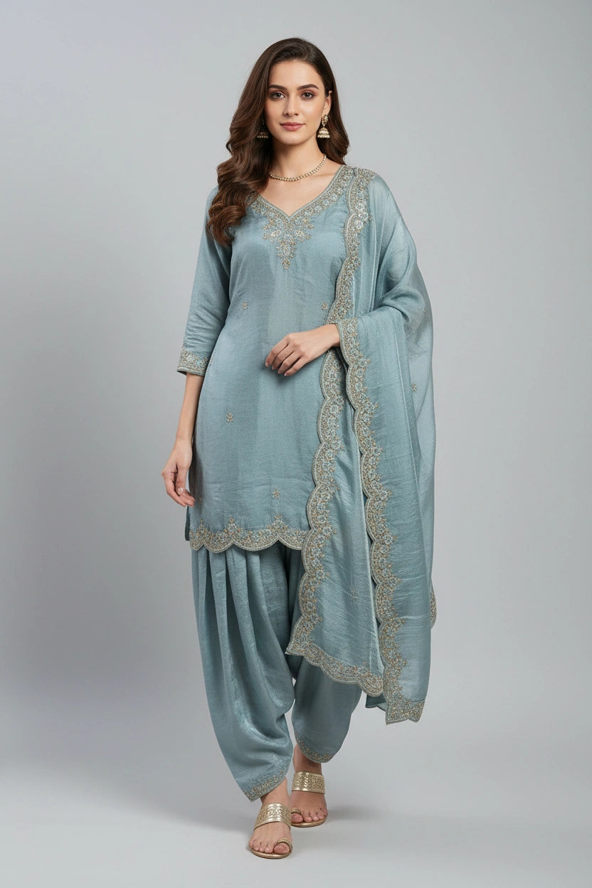 Vibrant Satin Patiala Suit - Rangoli Sarees