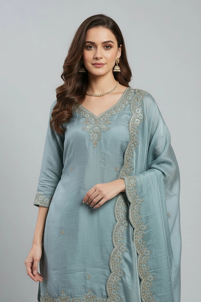 Vibrant Satin Patiala Suit - Rangoli Sarees