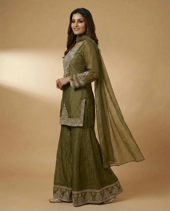 Crush Tissue Jacket Choli Palazzo Set for Women - Festive Wear