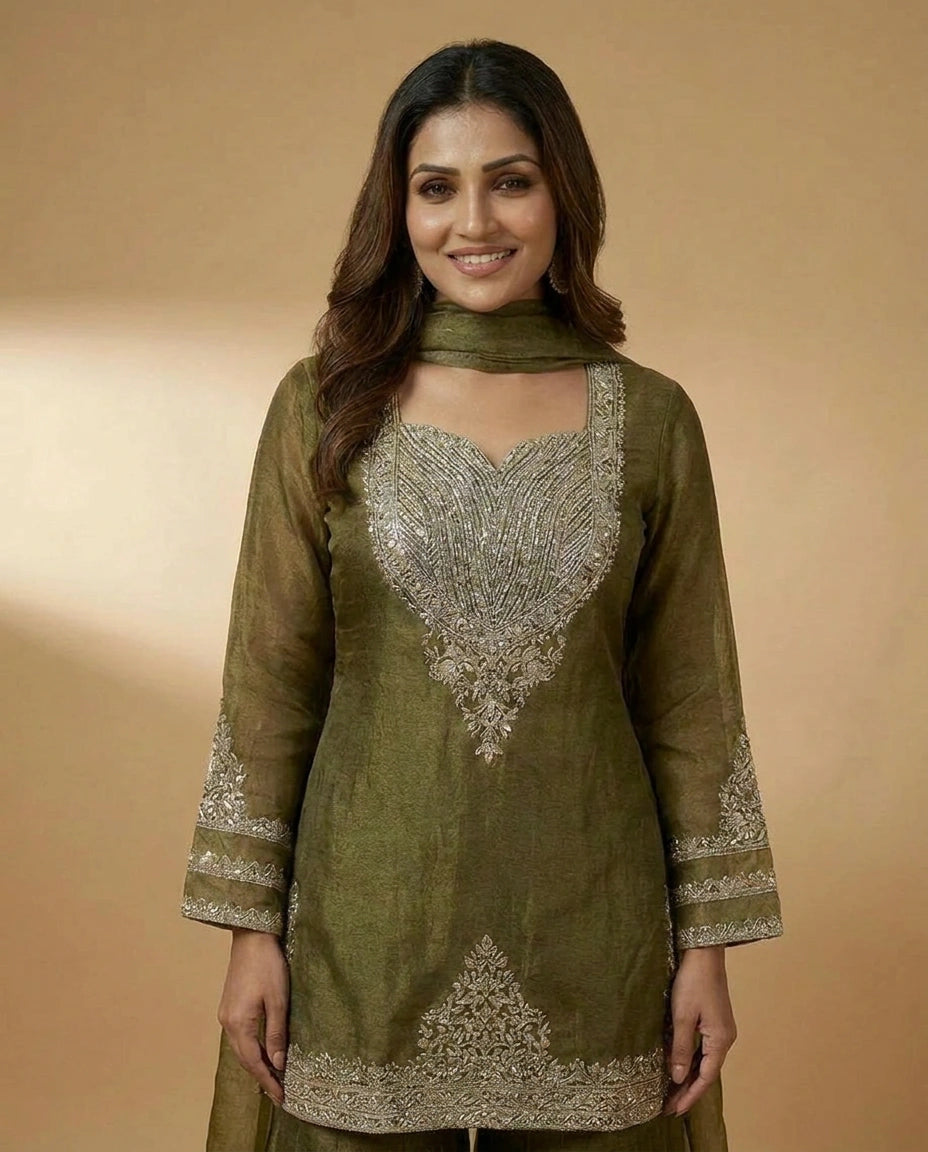 Crush Tissue Jacket Choli Palazzo Set for Women - Festive Wear
