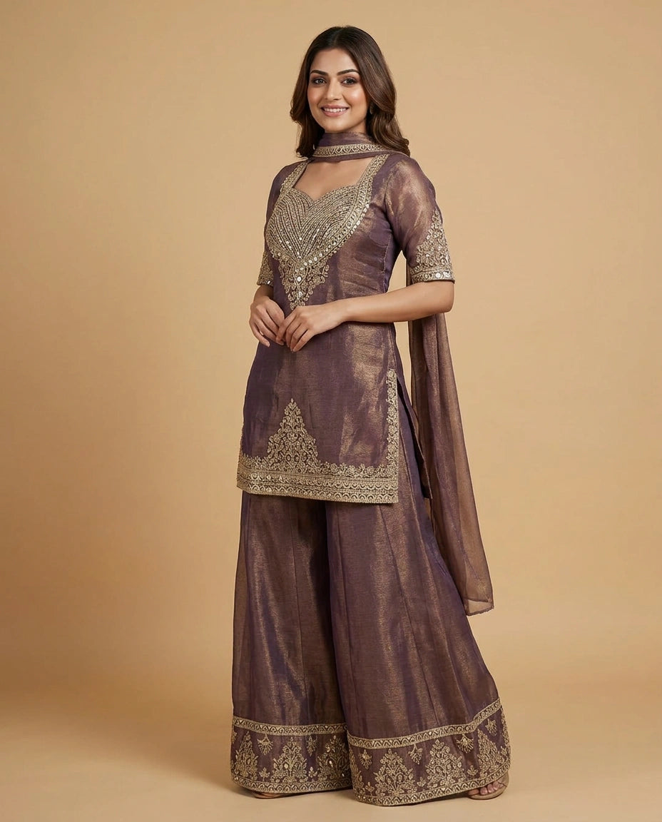 Crush Tissue Jacket Choli Palazzo Set for Women - Festive Wear