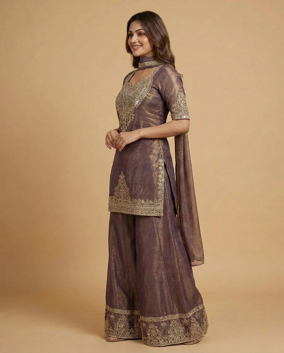 Crush Tissue Jacket Choli Palazzo Set for Women - Festive Wear