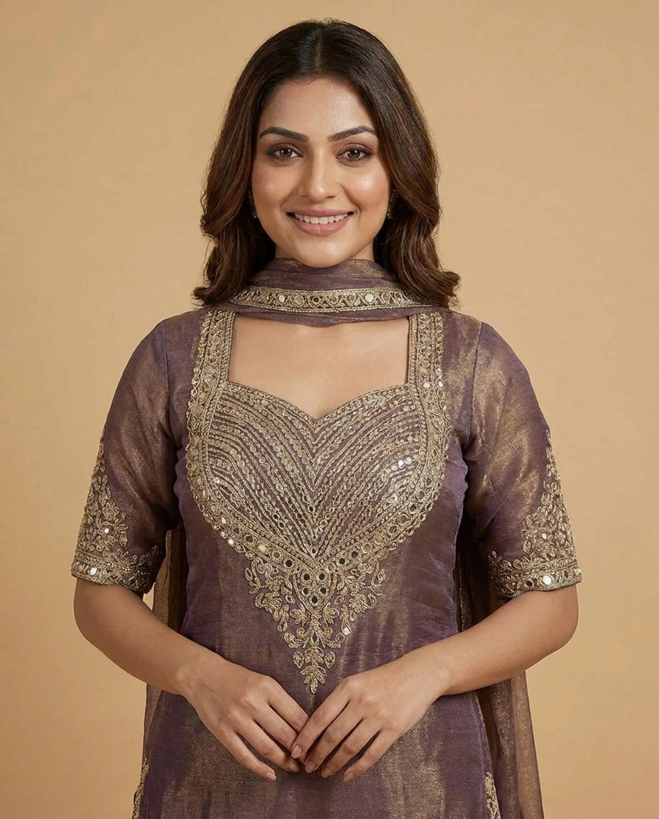 Crush Tissue Jacket Choli Palazzo Set for Women - Festive Wear