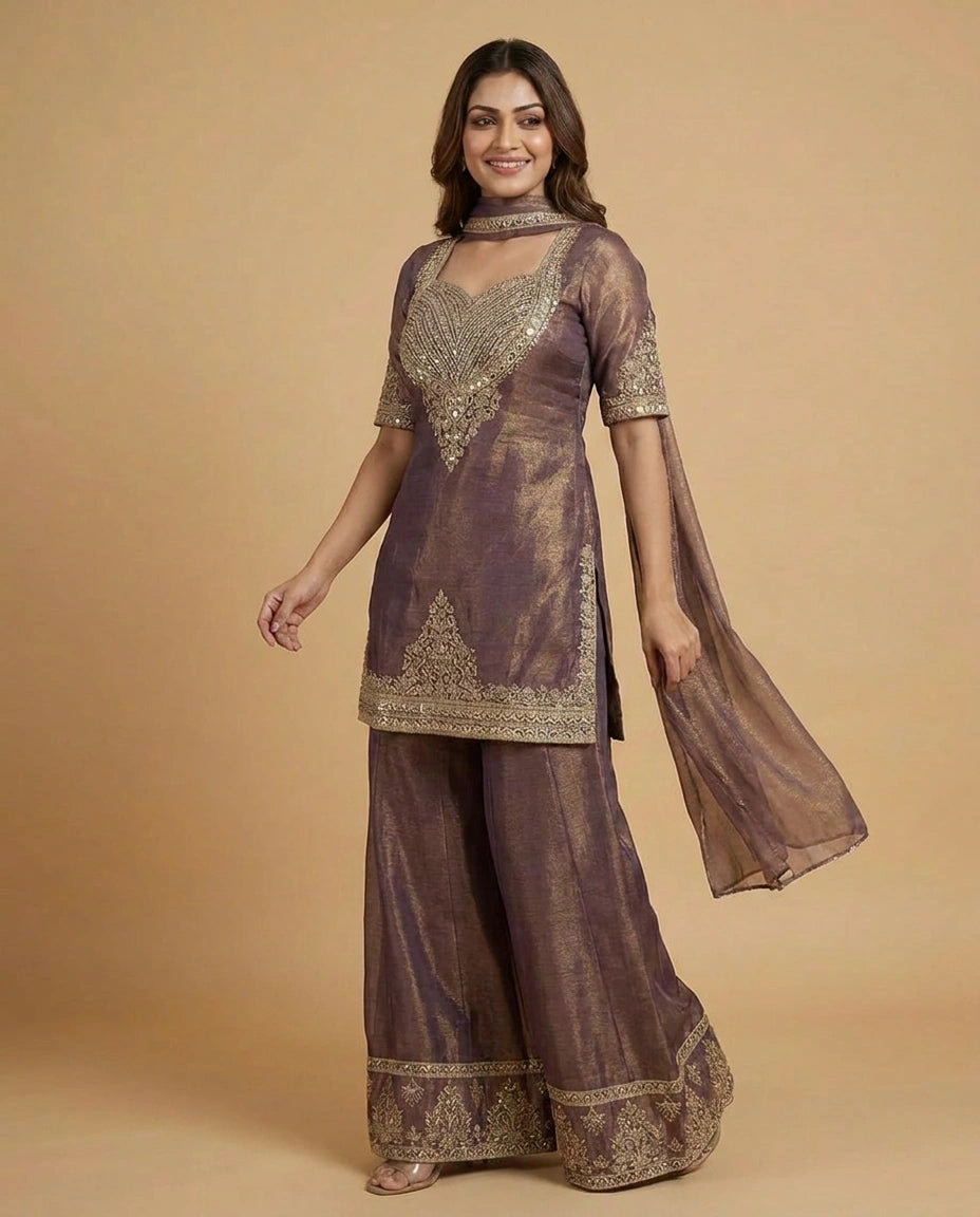 Crush Tissue Jacket Choli Palazzo Set for Women - Festive Wear