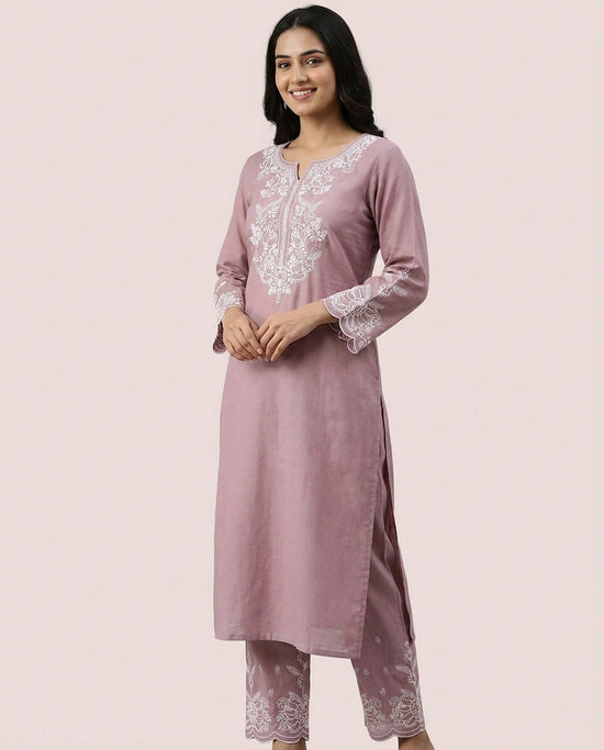 Pink Cotton Kurti Set