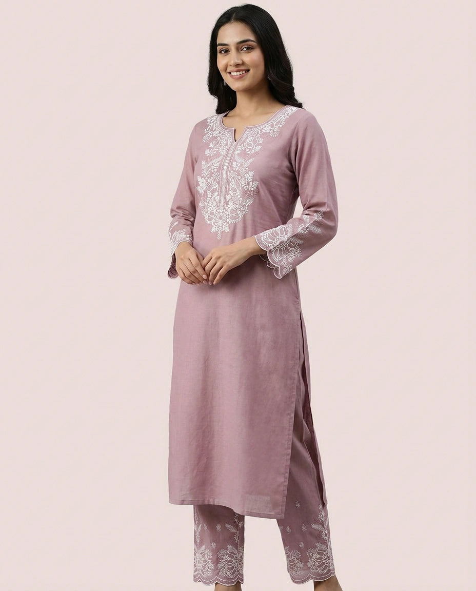 Pink Cotton Kurti Set